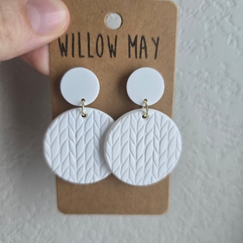 Willow May White Braided Circle Clay Earrings